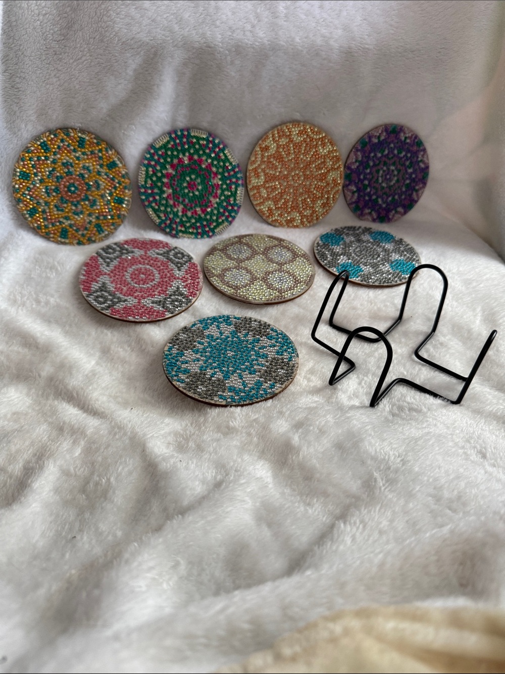 Handmade Decorative Beaded Coaster Set - Assorted Colors - Lot 7